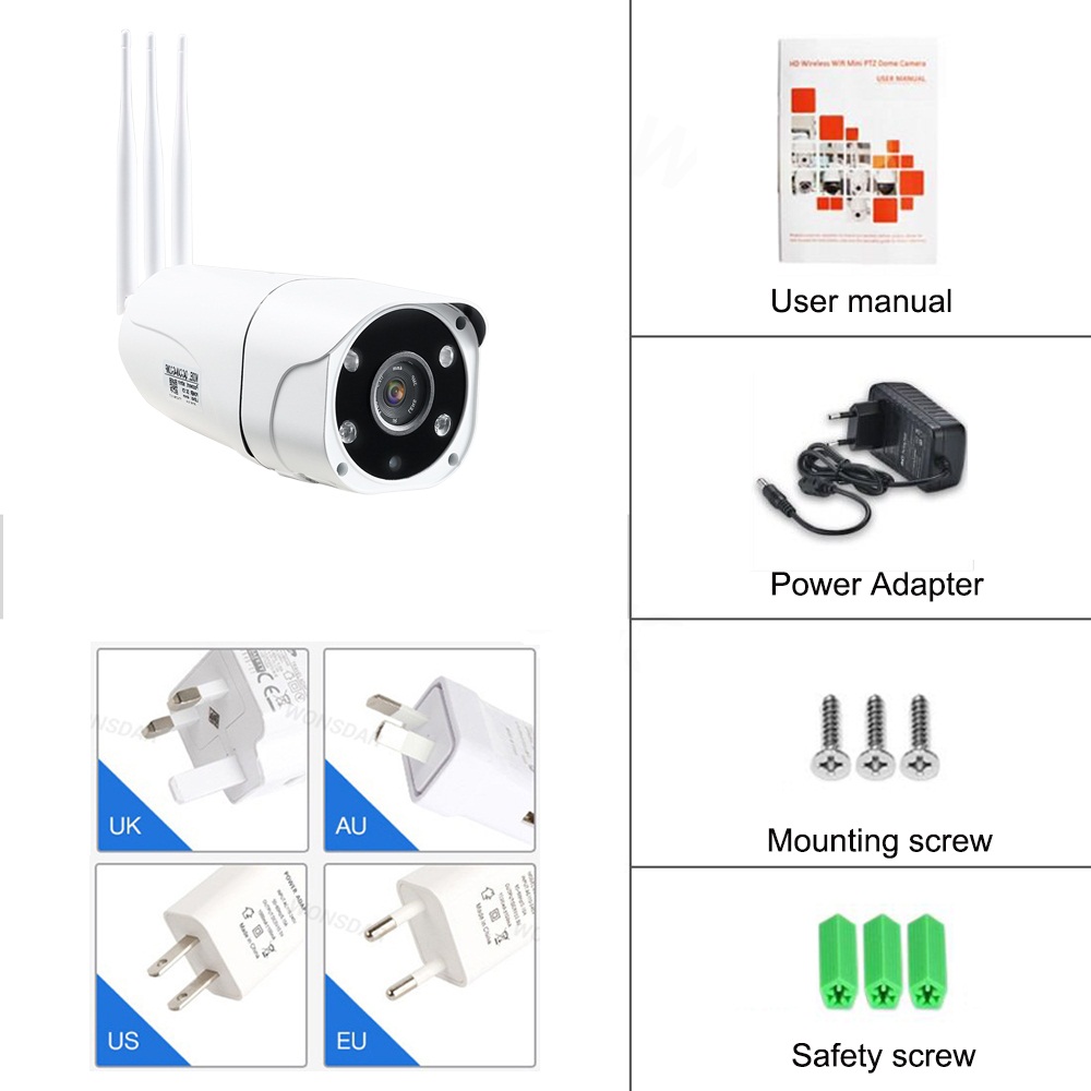 IP CCTV Network 4G WiFi Camera Support SIM TF Card 1080P HD P2P Two Way Audio Night Vision Waterproof IP66 4G Camera