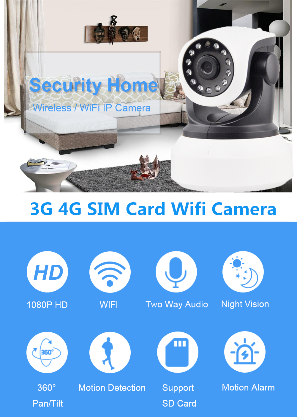 Wifi Camera 4G 3G Sim Card 1080P HD Network Video Wireless IP Camera GSM Security Baby Surveillance  APP Control Baby Monitor