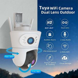 New Design 8MP(4+4MP) Tuya WIFI 4K Double Lens camera Home Wireless Wifi Surveillance Cctv PTZ Camera